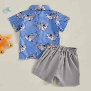 Toddler Boys Summer Outfit Set Short Sleeve Dinosaur Print Shirt with Shorts Kids Clothing Set for Baby Boys